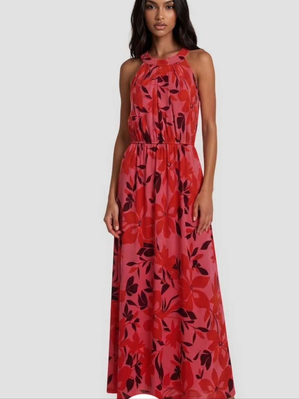 LIMITE Floral Maxi Dress in Red & Pink